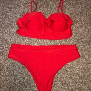 Red scallop bikini size large